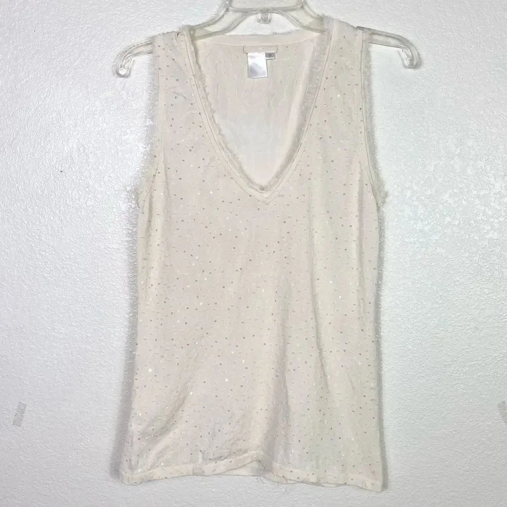 Votrenoil Ivory Beaded Embellished Sleeveless Blouse Tank Top